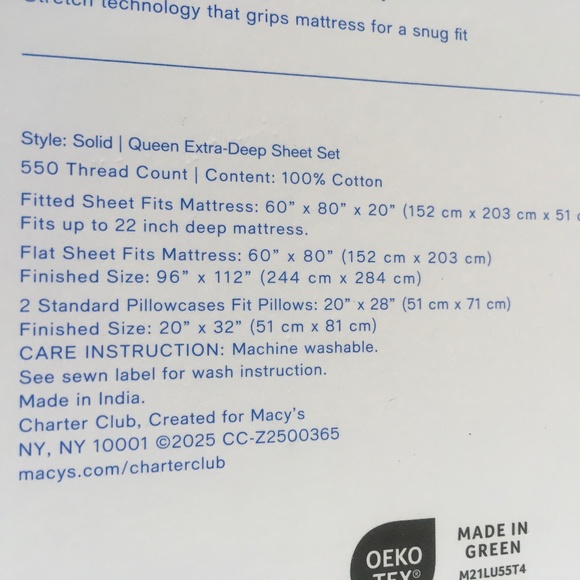 PARCHMENT Charter Club 550TC Cotton QUEEN EXTRA DEEP Sheet Set fits 22" mattress - Picture 4 of 10